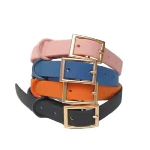 solid color waterproof PVC dog collar collection gold hardware