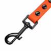 Black metal hook detail on orange waterproof PVC dog leash