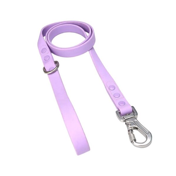 Purple waterproof PVC dog leash with silver hardware