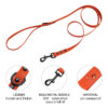 Detailed view of orange waterproof PVC dog leash construction and black hardware