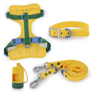 Custom yellow 4-piece waterproof PVC dog walking set