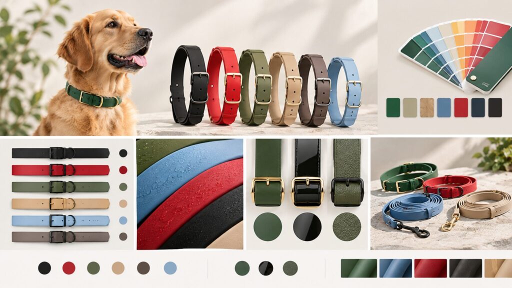 Custom colors and surface finish options for waterproof outdoor pet gear – Pantone matching, matte and glossy textures by Balmypets