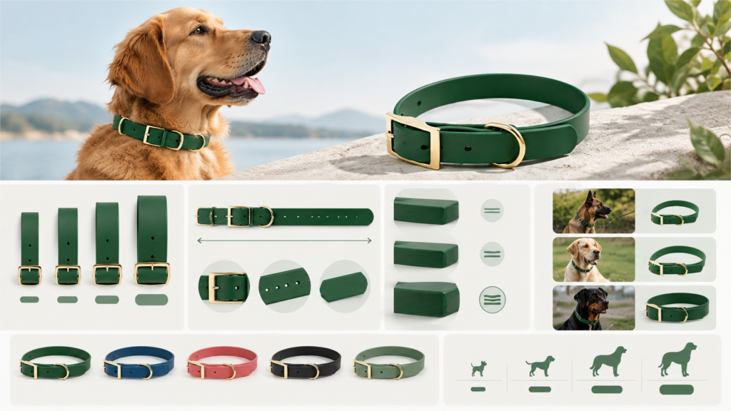 Custom sizes and specifications for OEM waterproof dog collars, leashes and harnesses by Balmypets